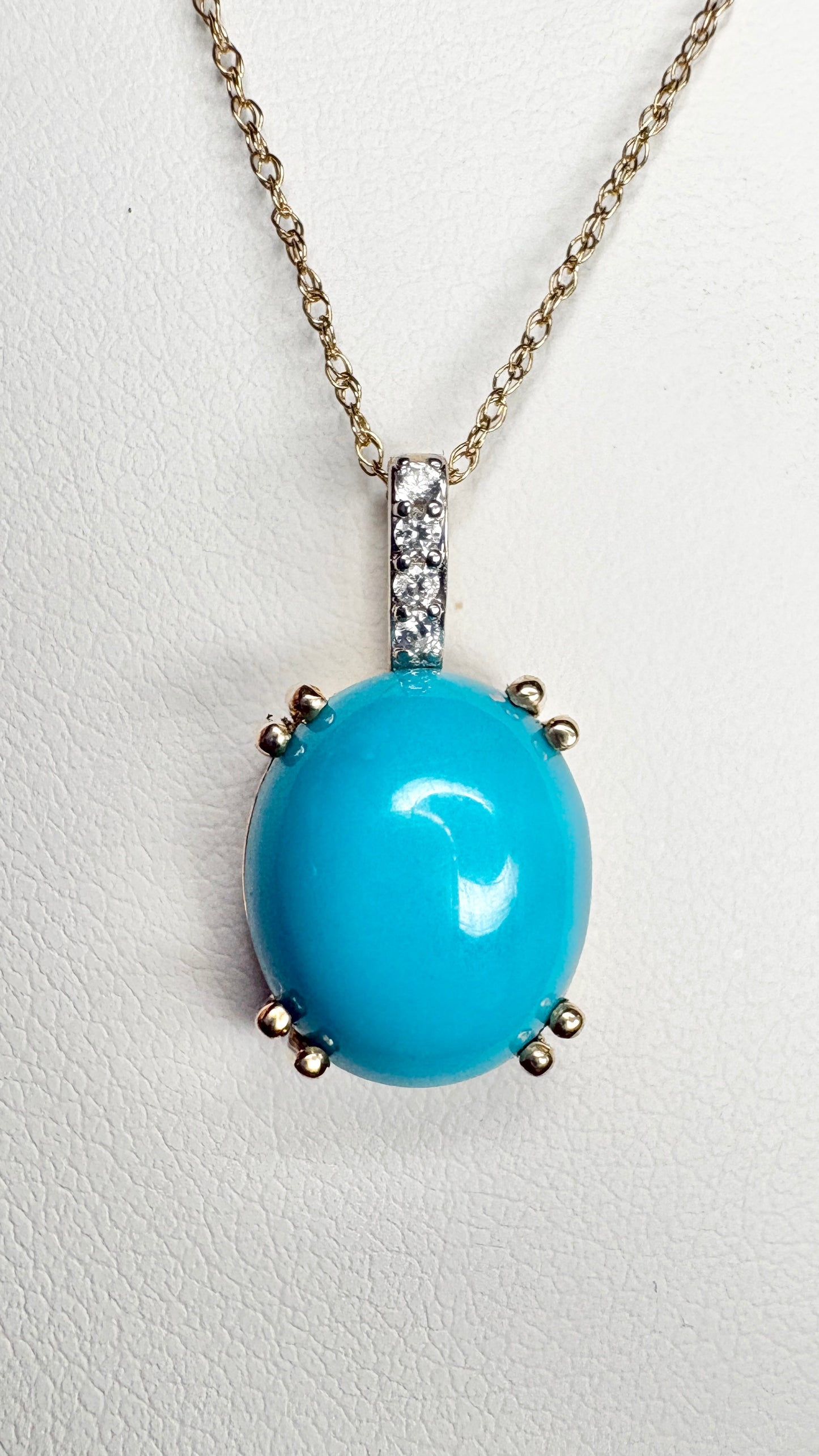 Sleeping Beauty Turquoise Pendant Necklace in 9k Gold with 10k Chain 18"
