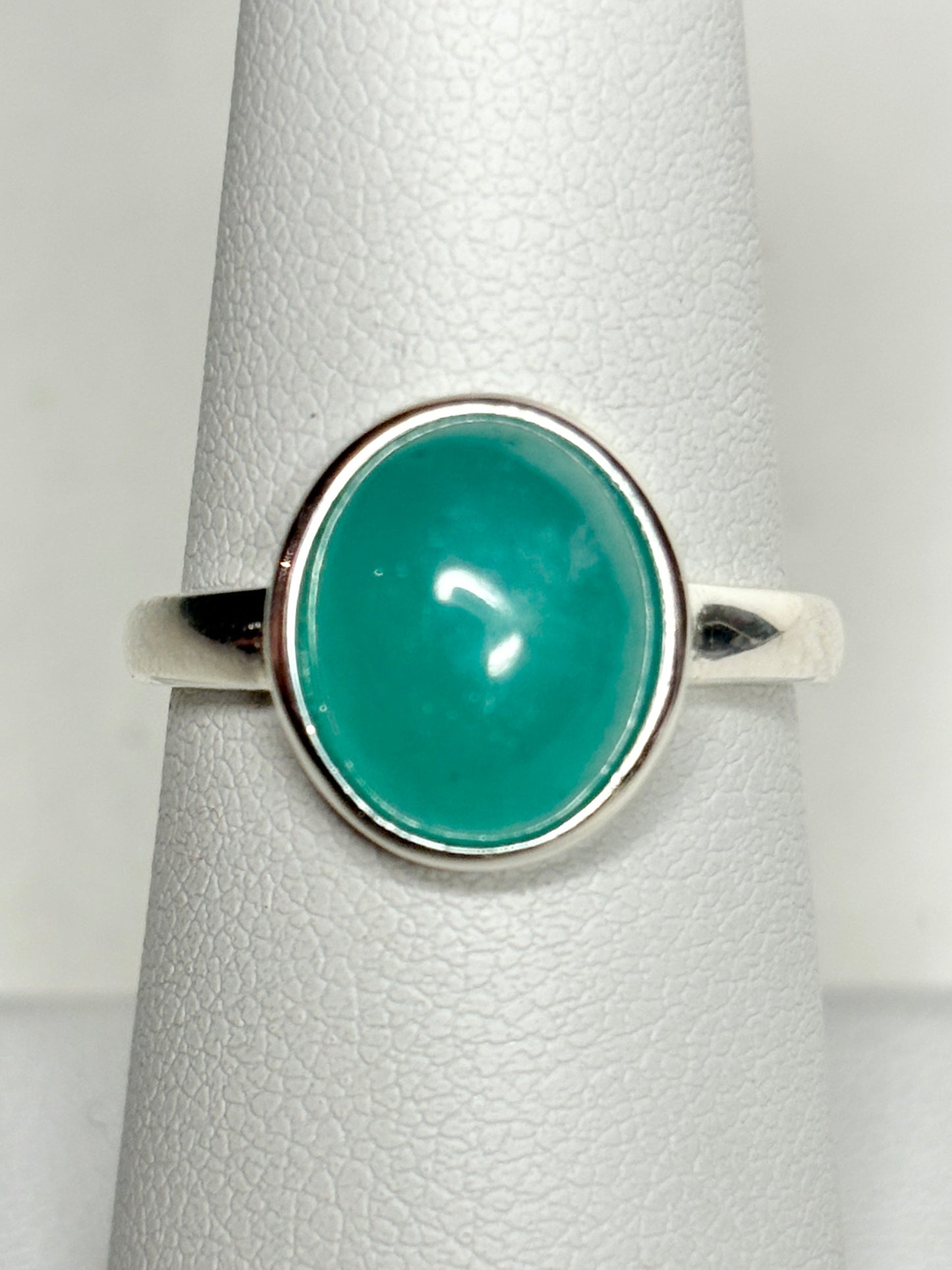 Peruvian Untreated Amazonite Bezel Set Ring Sterling Silver size 7