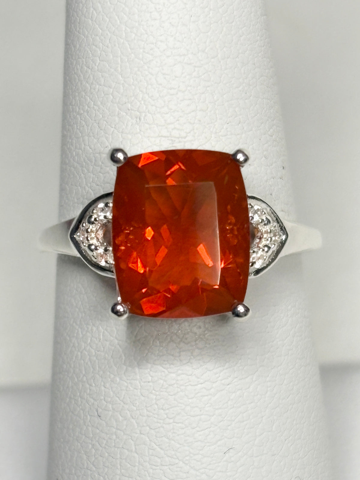Large Oregon Fire Opal Ring in Sterling Silver size 7