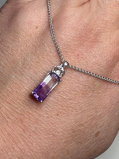 Moroccan BiColor Amethyst Quartz Pendant Adjustable Bolo Wheat Necklace 24" Sterling Silver