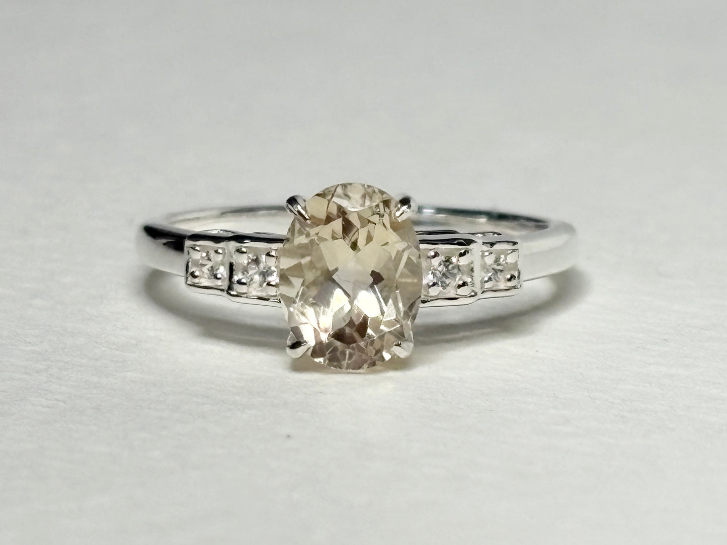 Yellow Oregon Sunstone and Zircon Ring Sterling Silver size 7