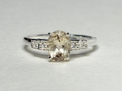 Yellow Oregon Sunstone and Zircon Ring Sterling Silver size 7