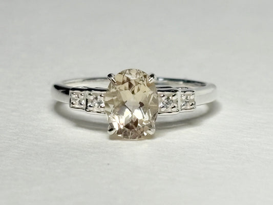 Yellow Oregon Sunstone and Zircon Ring Sterling Silver size 7