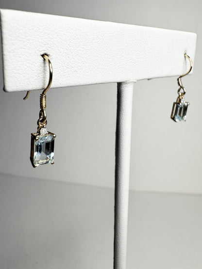 Aquamarine Dainty Dangle Drop Earrings in Solid 9k Gold