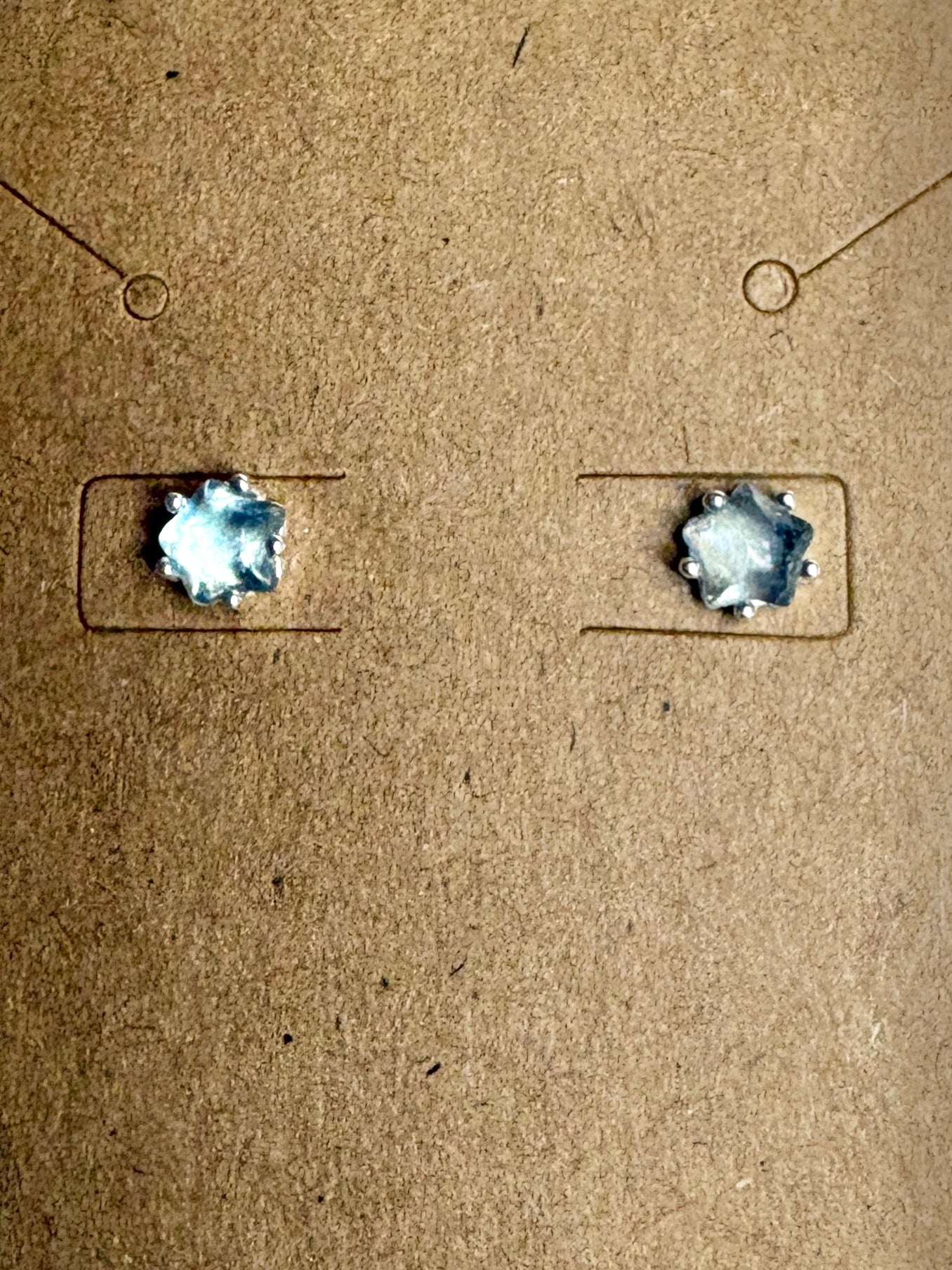 Aquamarine Cabochon Star Stud Earrings Sterling Silver 5mm