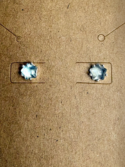 Aquamarine Cabochon Star Stud Earrings Sterling Silver 5mm