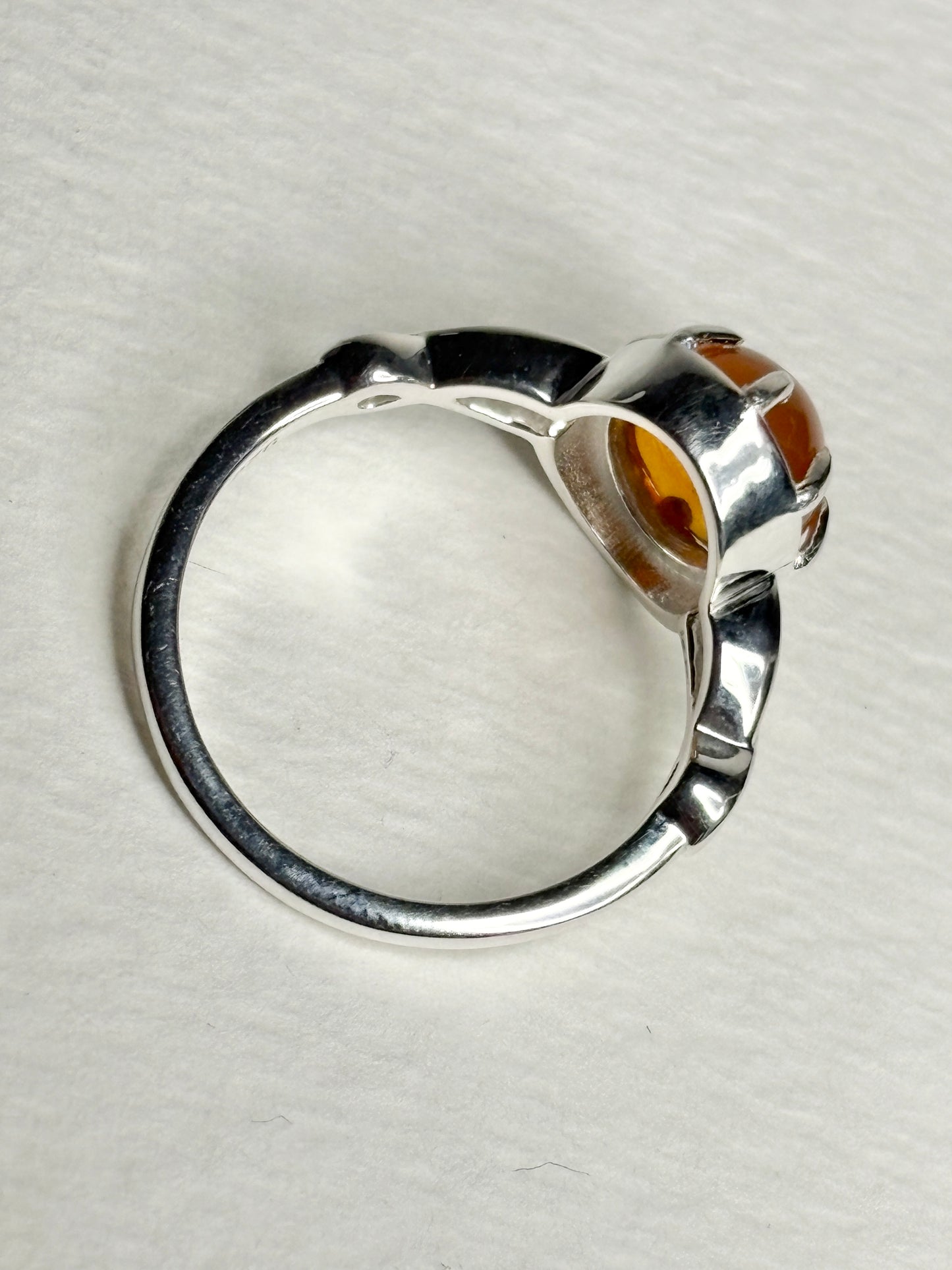 Oregon Fire Opal Cabochon Ring Sterling Silver size 7