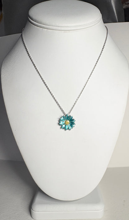 Turquoise Gerbera Necklace. Sterling Silver