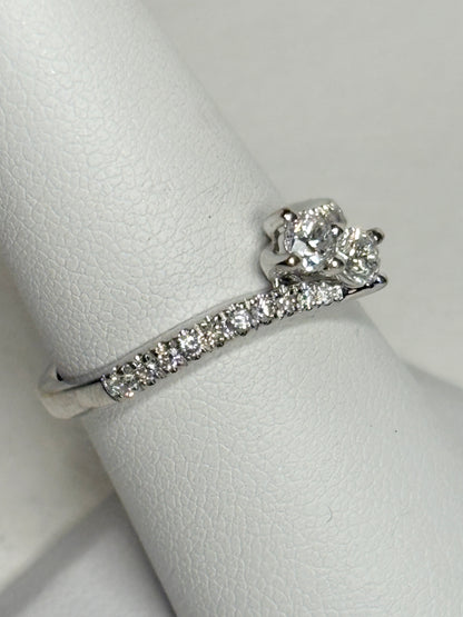 Toi et Moi Natural Diamond Ring Solid 14k White Gold "Even Us" Ring .50ctw size 6.75