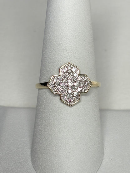 Canadian Diavik Mine Diamond Cross Ring 1/4ctw 9k Gold size 8