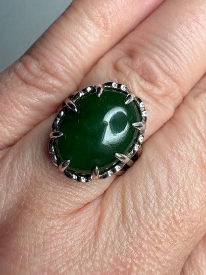 Nephrite Jade British Columbia Canada Ring in Sterlin Silver size 7