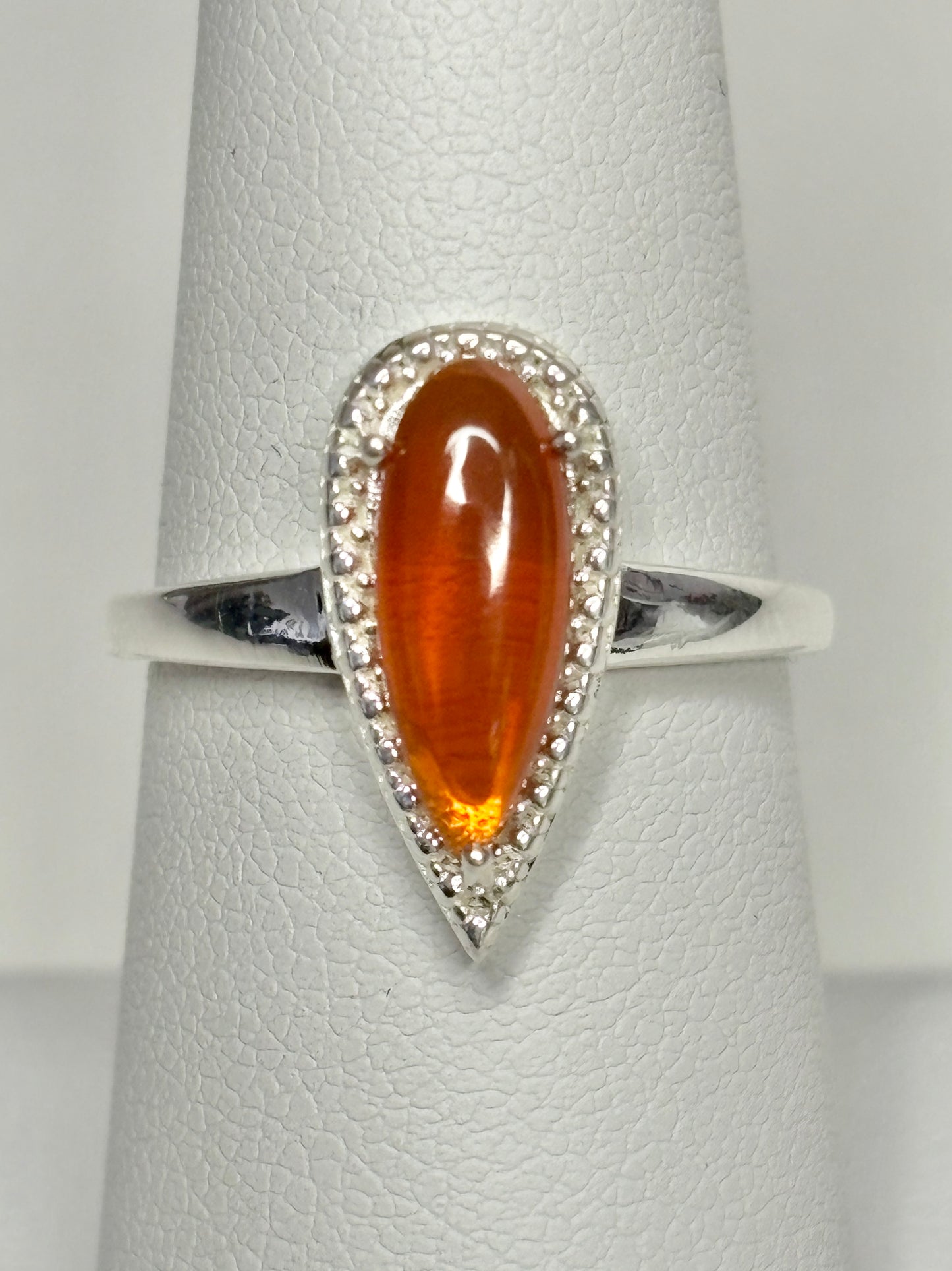 Oregon Fire Opal Cabochon Teardrop Ring Sterling Silver size 7