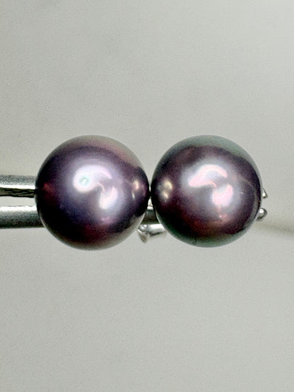 Naturally Purple Freshwater Cultured Pearl Studs Sterling Silver 7mm