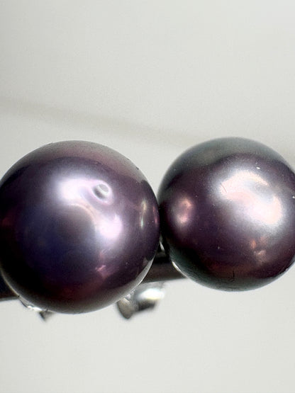 Naturally Purple Freshwater Cultured Pearl Studs Sterling Silver 7mm