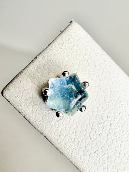 Aquamarine Cabochon Star Stud Earrings Sterling Silver 5mm