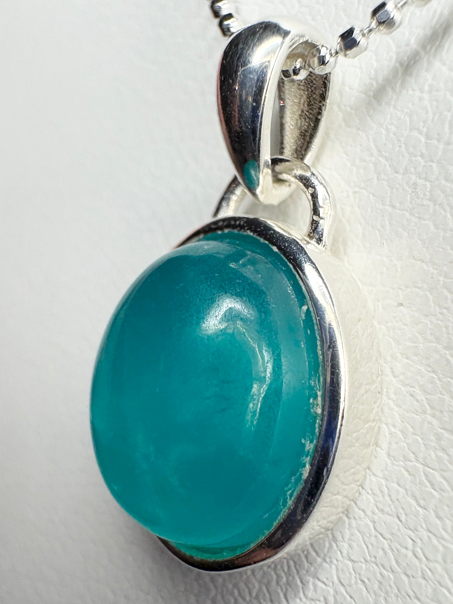 Peruvian Untreated Amazonite Pendant Necklace Sterling Silver Beaded Chain 18"