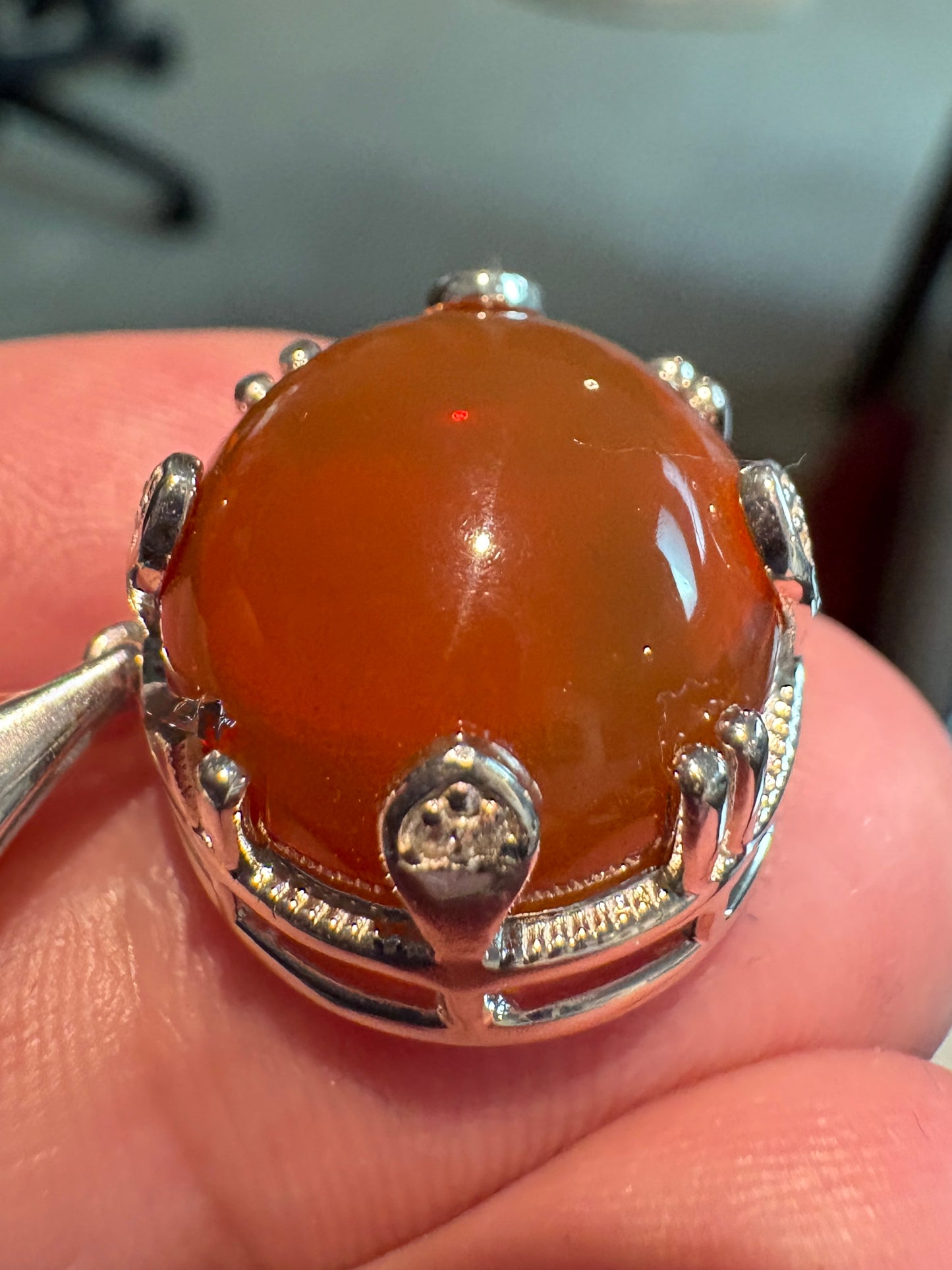 Oregon Honey Fire Opal Pendant Necklace Sterling Silver 18" 9.4g.