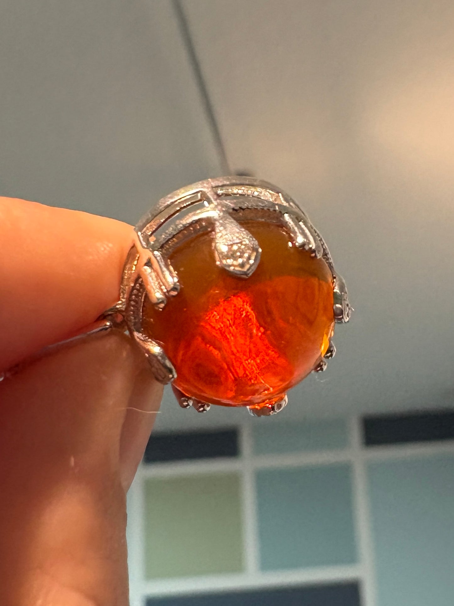 Oregon Honey Fire Opal Pendant Necklace Sterling Silver 18" 9.4g.