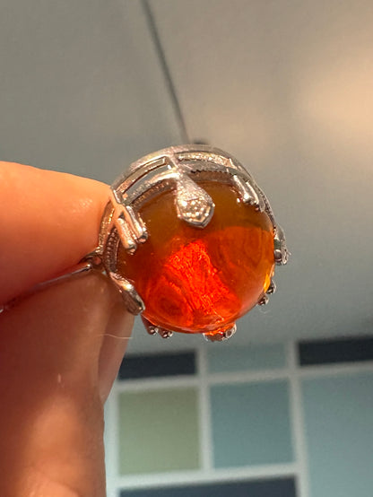 Oregon Honey Fire Opal Pendant Necklace Sterling Silver 18" 9.4g.