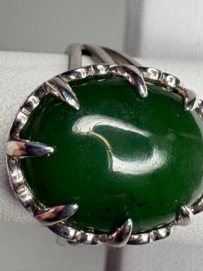 Nephrite Jade British Columbia Canada Ring in Sterlin Silver size 7