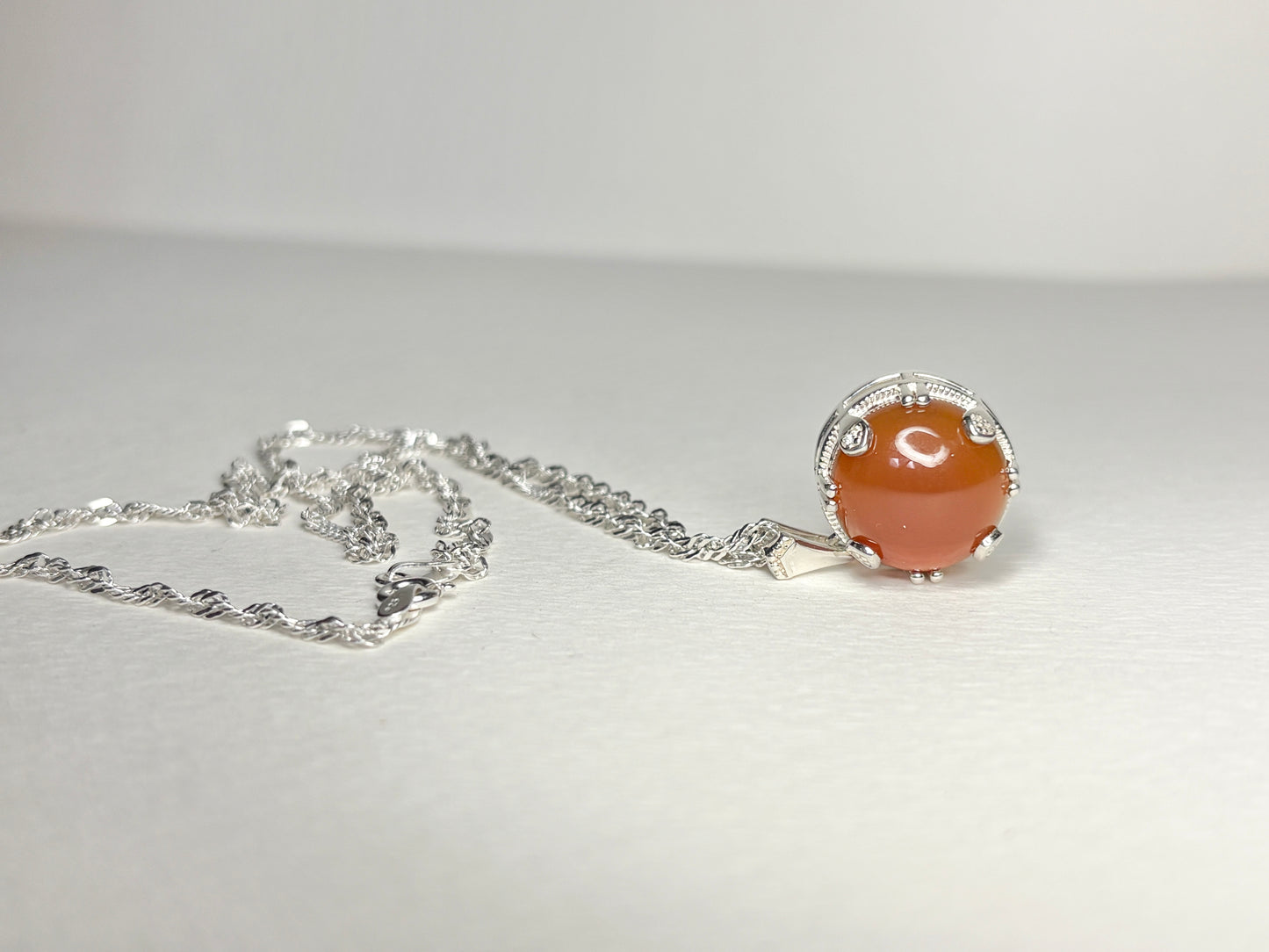 Oregon Honey Fire Opal Pendant Necklace Sterling Silver 18" 9.4g.