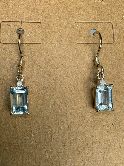 Aquamarine Dainty Dangle Drop Earrings in Solid 9k Gold