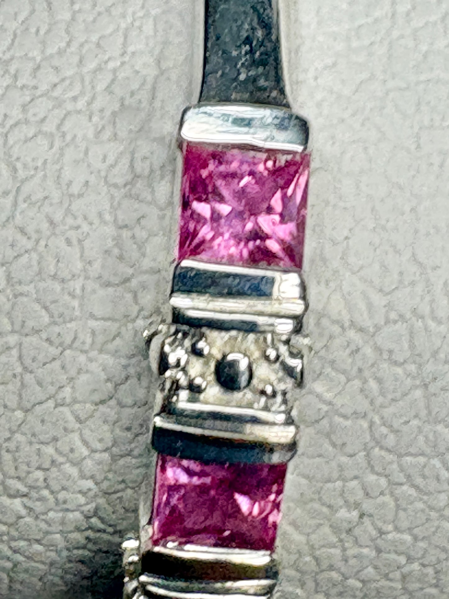 Pink Jedi Princess Cut Sapphire Stackable Band Ring Sterling Silver size 7