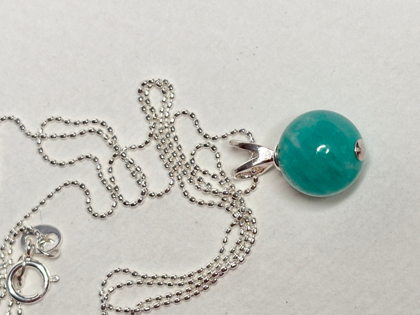 Brazilian Unheated Amazonite Bead Pendant Necklace Sterling Silver Ball Chain 18" (Copy)