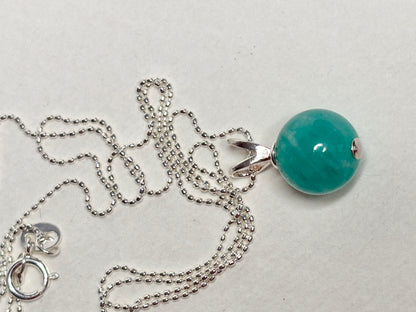 Brazilian Unheated Amazonite Bead Pendant Necklace Sterling Silver Ball Chain 18" (Copy)