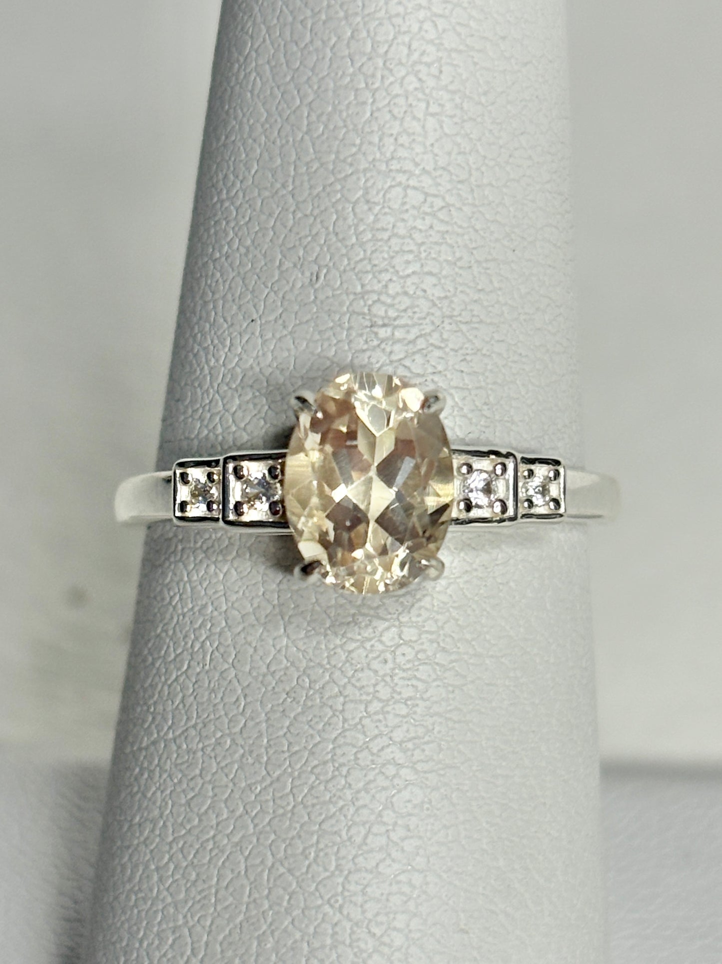Yellow Oregon Sunstone and Zircon Ring Sterling Silver size 7