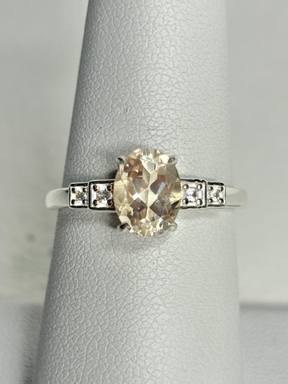 Yellow Oregon Sunstone and Zircon Ring Sterling Silver size 7