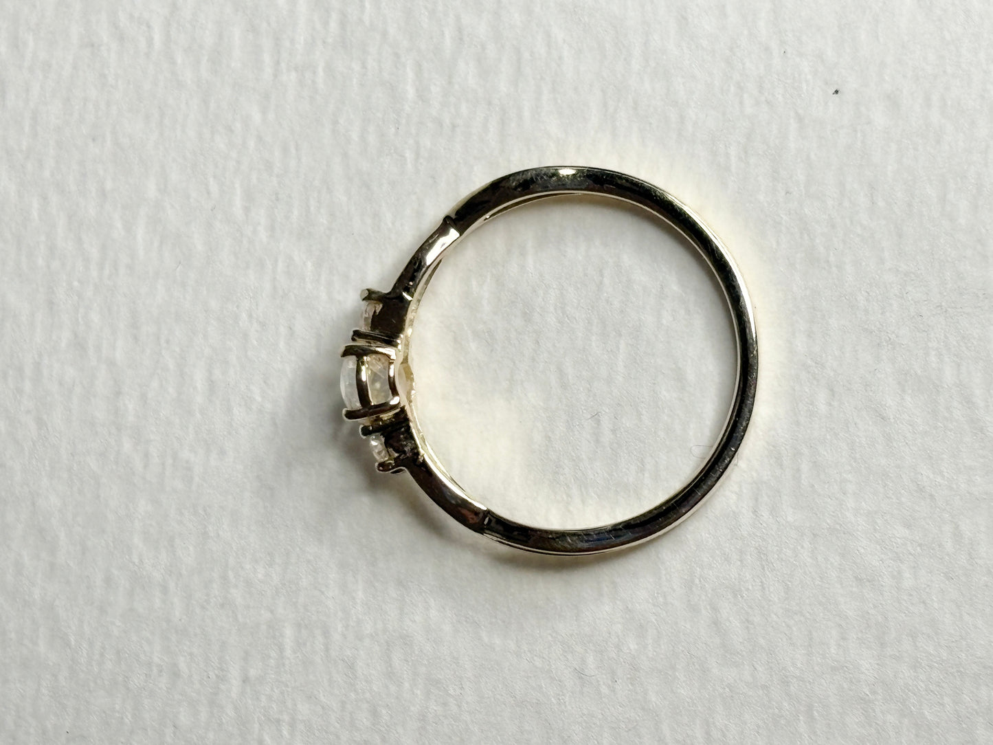 Fine Rainbow Moonstone and Diamond Ring 9k Gold size 8