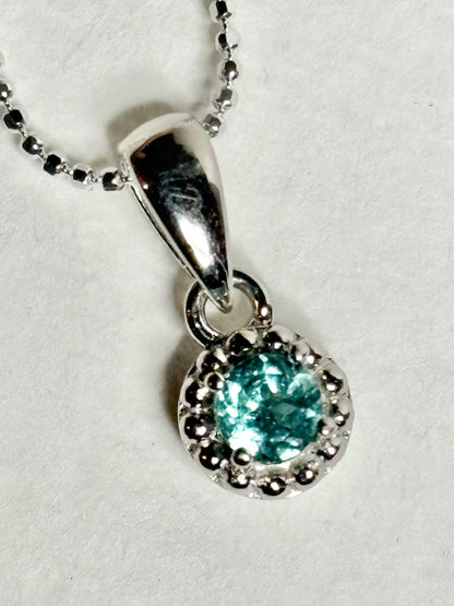 Brazilan Lagoon Tourmaline Beaded Solitaire Pendant Necklace Sterling Silver 4mm 18"