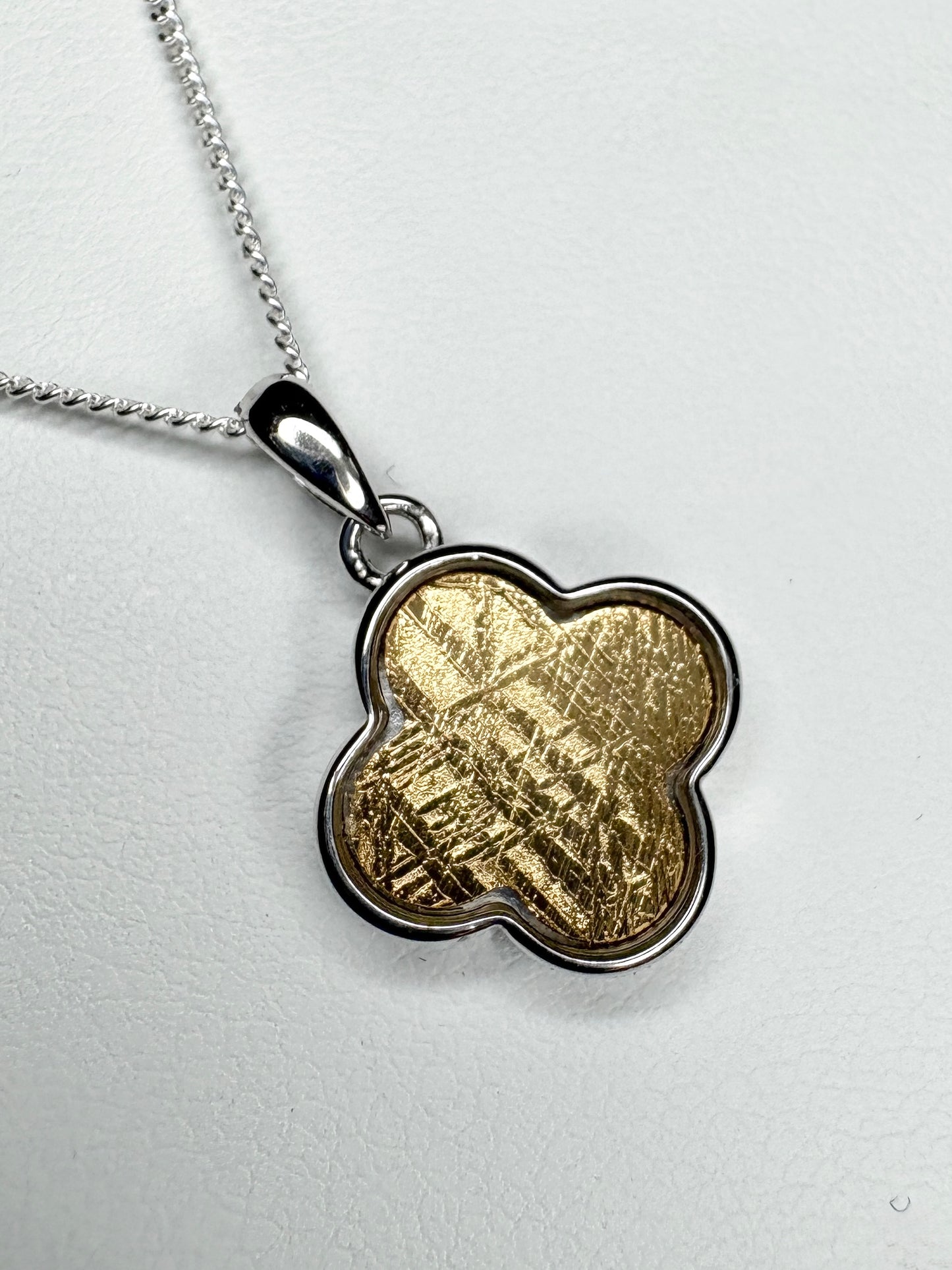 Genuine Gold Plated Meteorite Slice From Sweden in Sterling Silver Adjustable Chain 18-19"