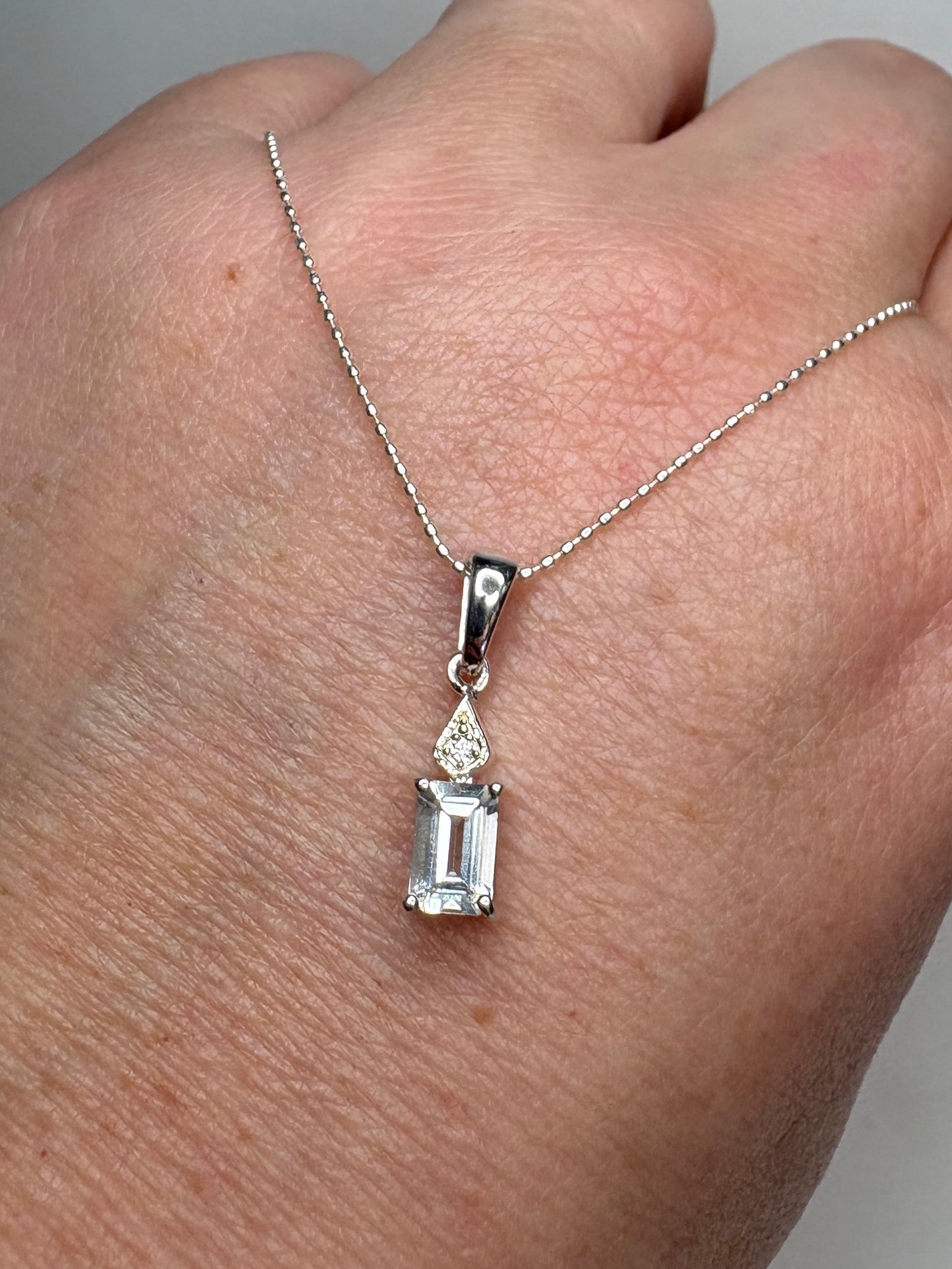 Brazilian Aquamarine Pendant Necklace Sterling Silver 18"