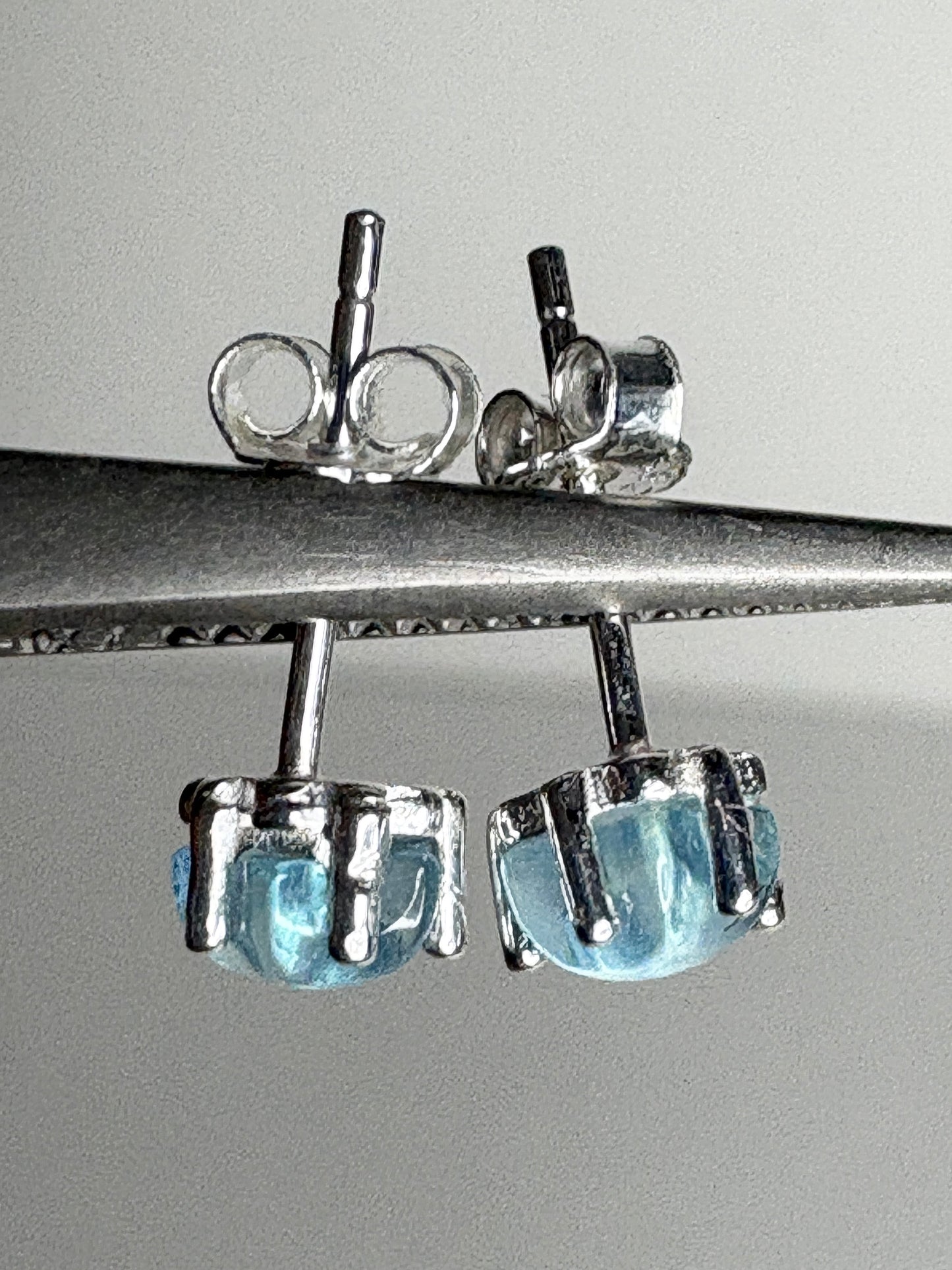 Aquamarine Cabochon Star Stud Earrings Sterling Silver 5mm