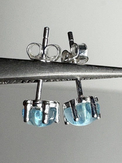 Aquamarine Cabochon Star Stud Earrings Sterling Silver 5mm