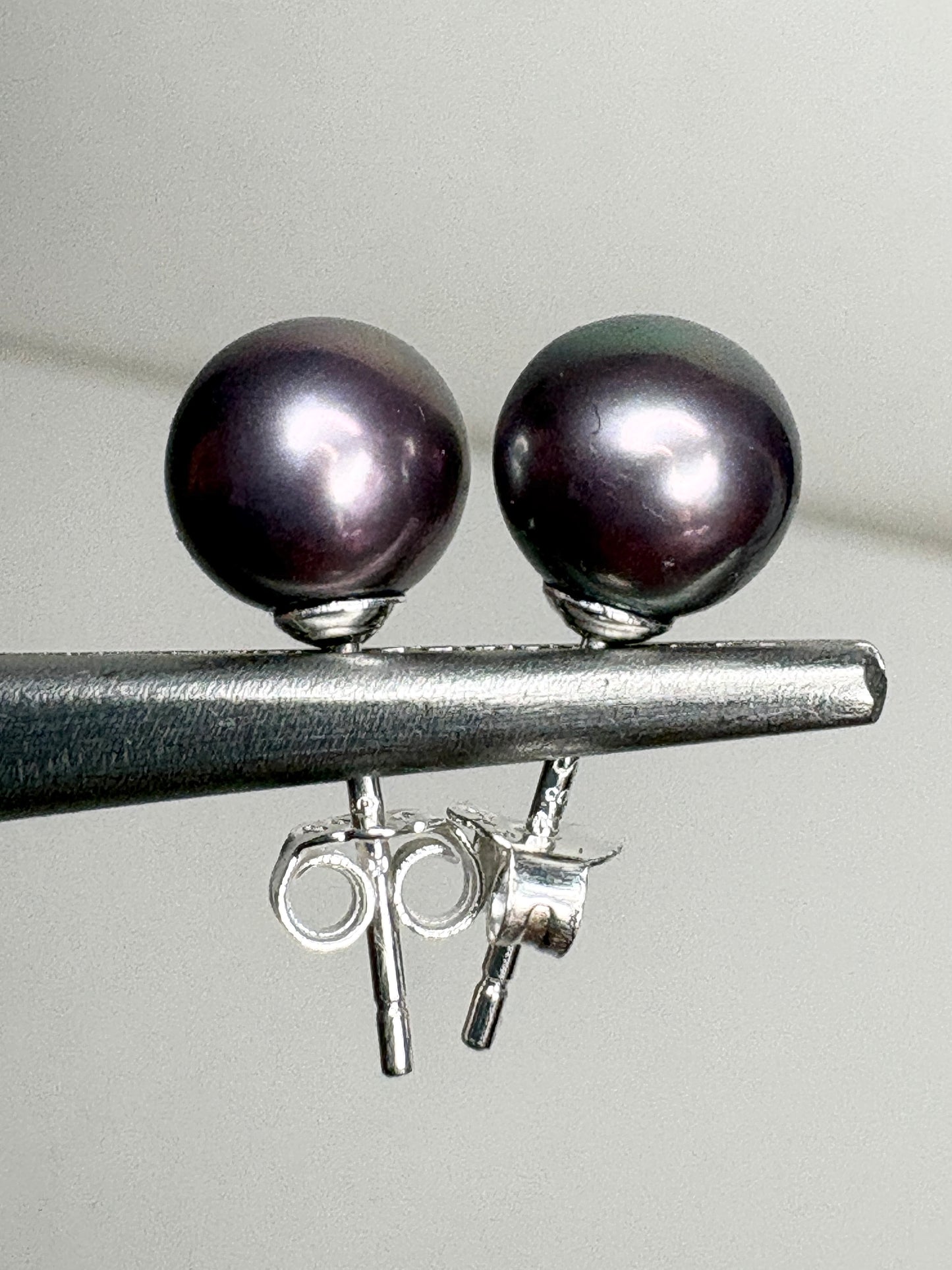 Naturally Purple Freshwater Cultured Pearl Studs Sterling Silver 7mm