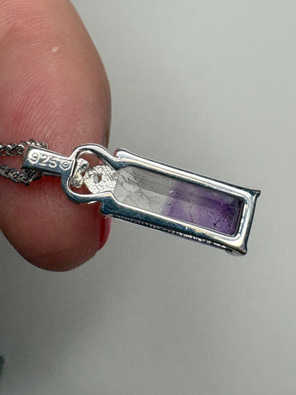 Moroccan BiColor Amethyst Quartz Pendant Adjustable Bolo Wheat Necklace 24" Sterling Silver