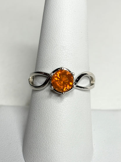 Sterling silver ring with a round Oregon fire opal.