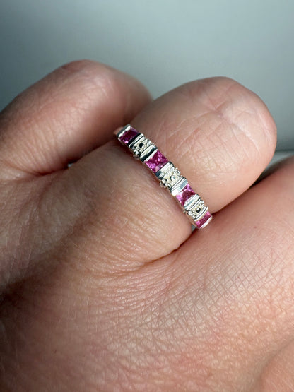 Pink Jedi Princess Cut Sapphire Stackable Band Ring Sterling Silver size 7