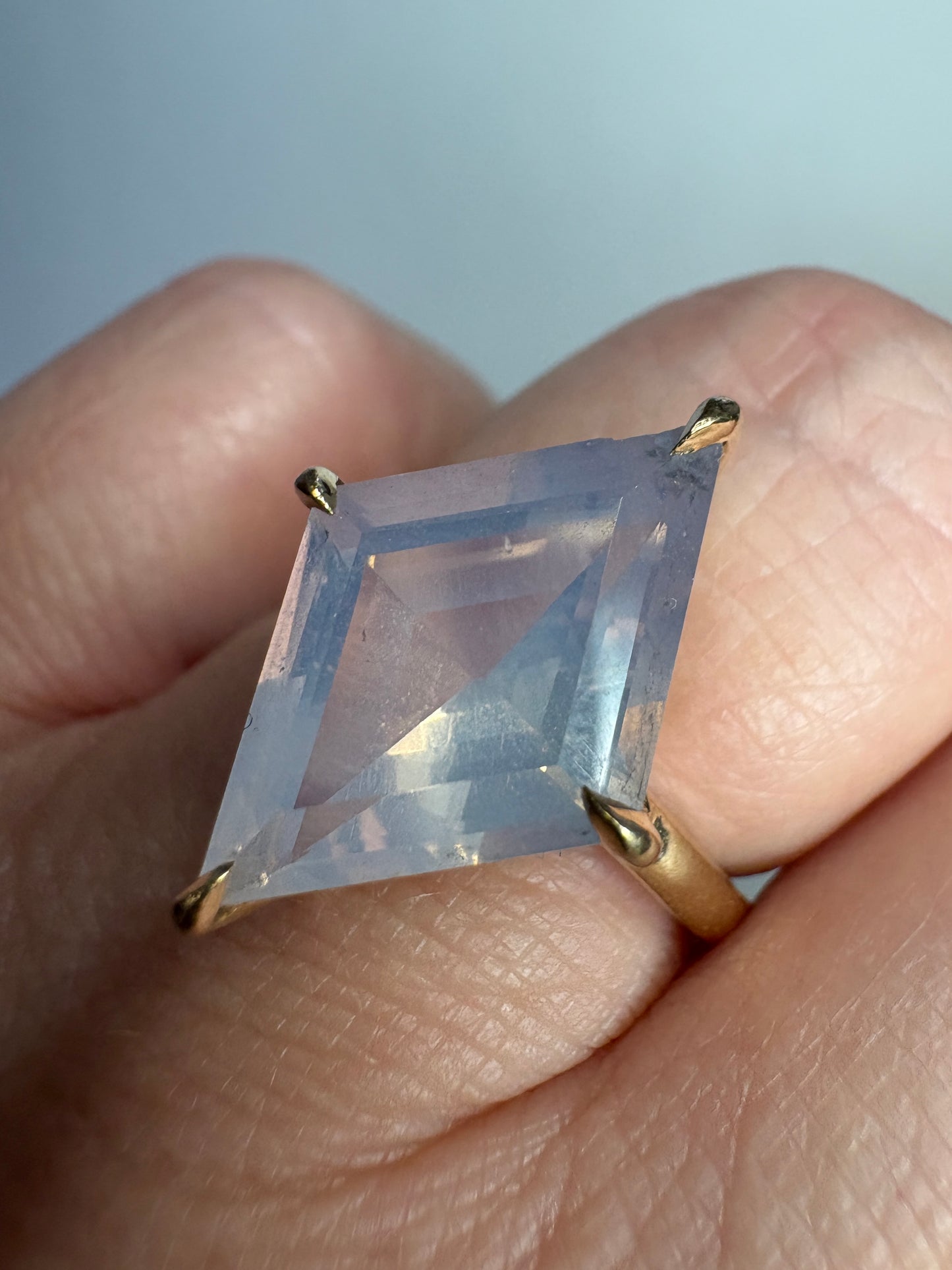 Lavender Quartz Fancy Cut Kite Shaped Solitaire Ring in 9k Gold size 7
