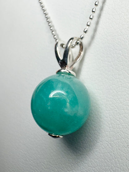 Brazilian Unheated Amazonite Bead Pendant Necklace Sterling Silver Ball Chain 18" (Copy)