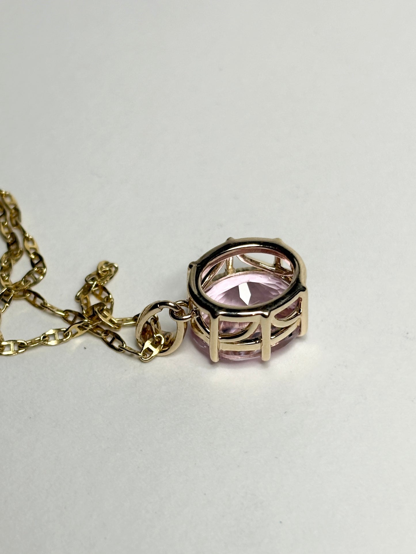Kunzite Solitaire Pendant Necklace 9k Gold 18"