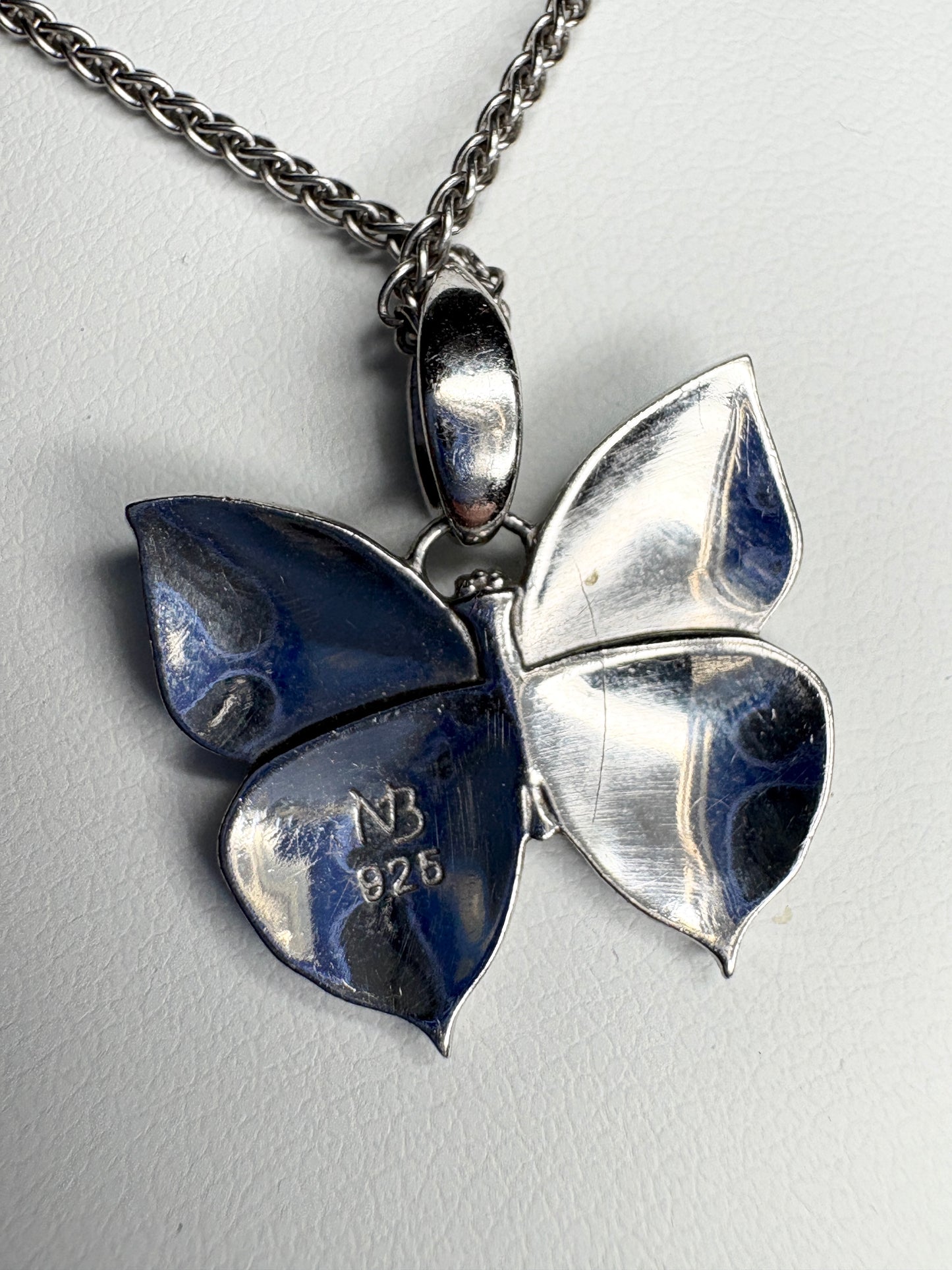 Nicole Barr Enameled Aqua Butterfly and Diamond Pendant Necklace in Adjustable Sterling Silver