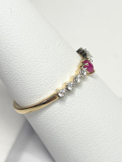 Greenland Ruby Tear and Diavik Canadian Diamond Ring 9k Gold size 7