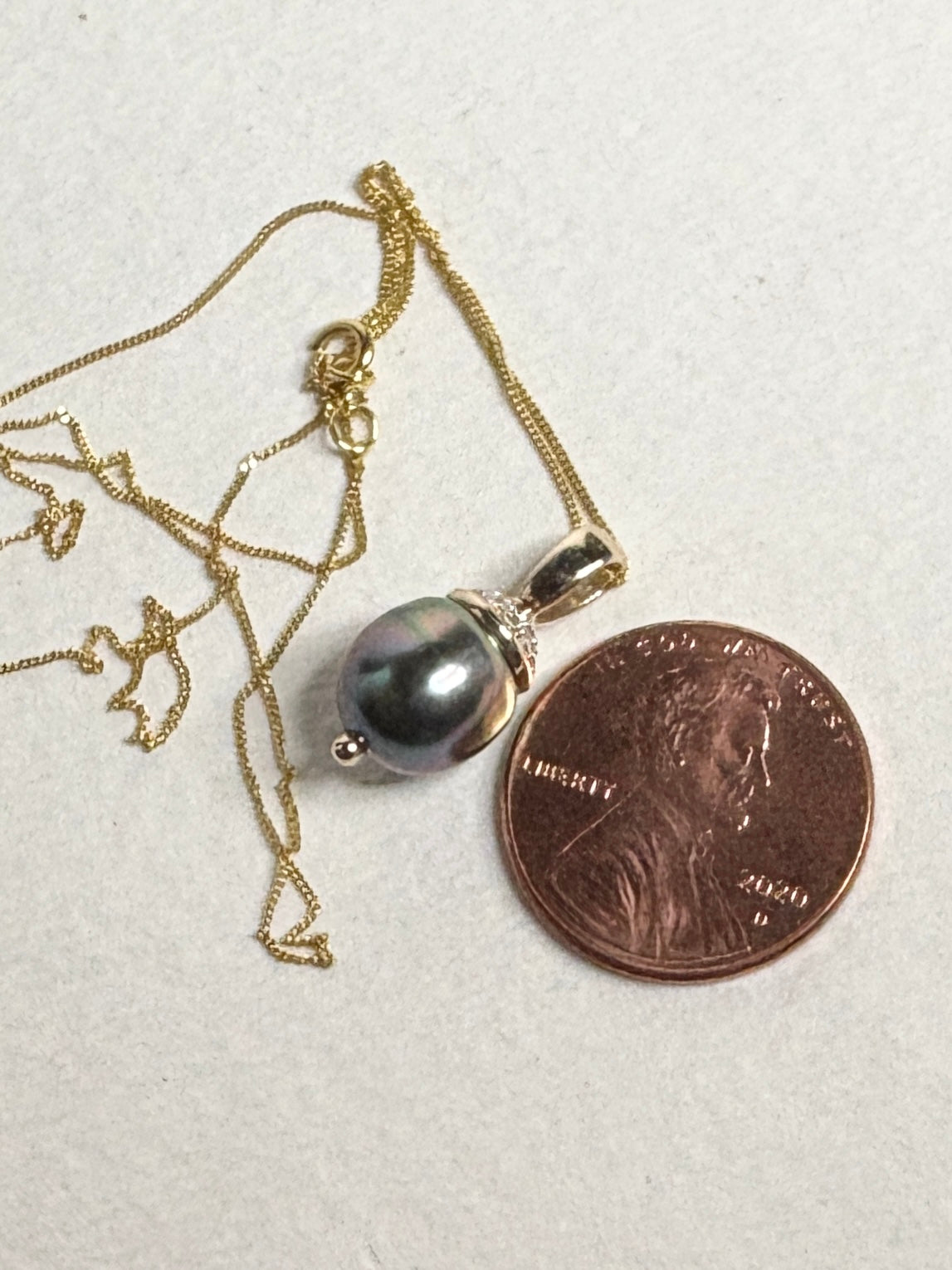 Tahitian Pearl with Zircon Pendant Necklace in Solid 9K Gold 18"