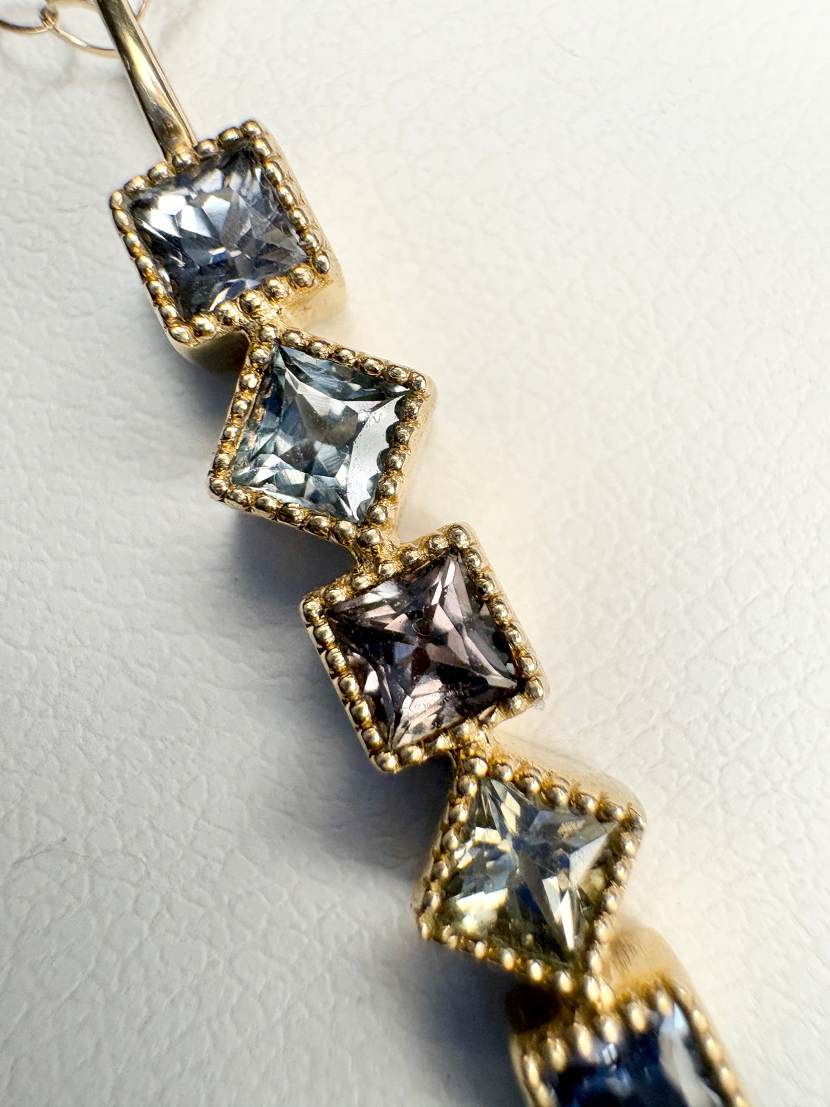 Natural Multi-Color Princess Cut Sapphire Bar Pendant Necklace in 9k Gold 18"
