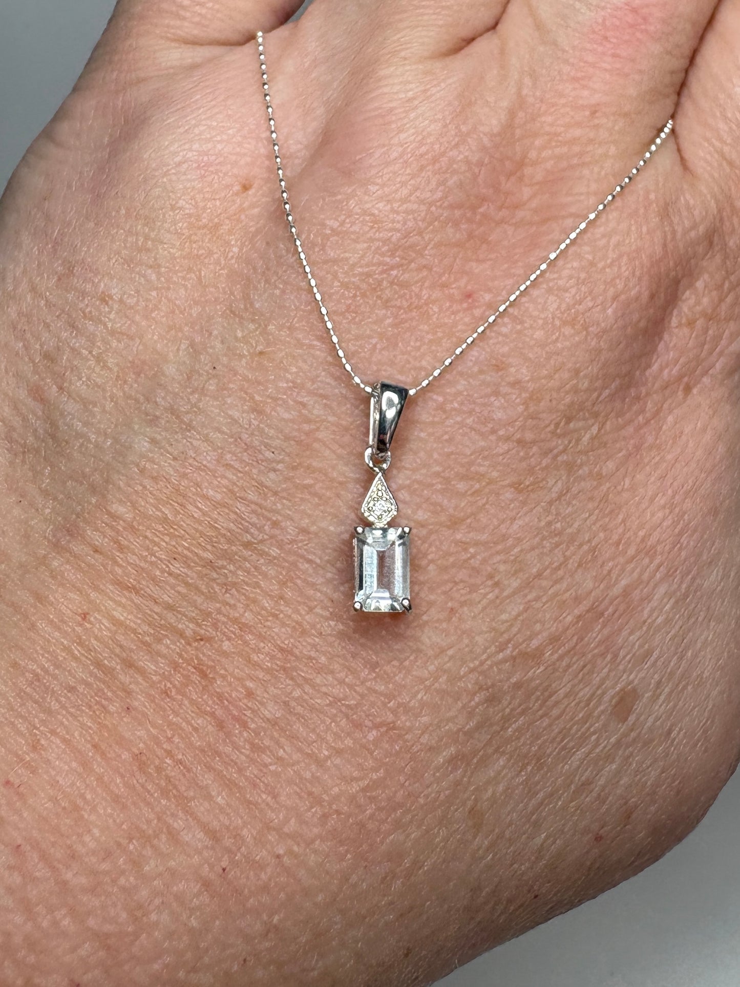 Brazilian Aquamarine Pendant Necklace Sterling Silver 18"