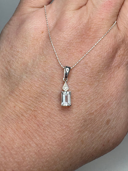 Brazilian Aquamarine Pendant Necklace Sterling Silver 18"